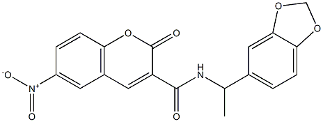 N-[1-(1,3-benzodioxol-5-yl)ethyl]-6-nitro-2-oxochromene-3-carboxamide Struktur