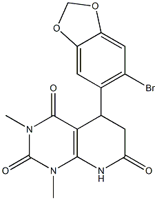 5-(6-bromo-1,3-benzodioxol-5-yl)-1,3-dimethyl-6,8-dihydro-5H-pyrido[2,3-d]pyrimidine-2,4,7-trione Struktur