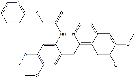 N-[2-[(6,7-dimethoxyisoquinolin-1-yl)methyl]-4,5-dimethoxyphenyl]-2-pyridin-2-ylsulfanylacetamide Struktur