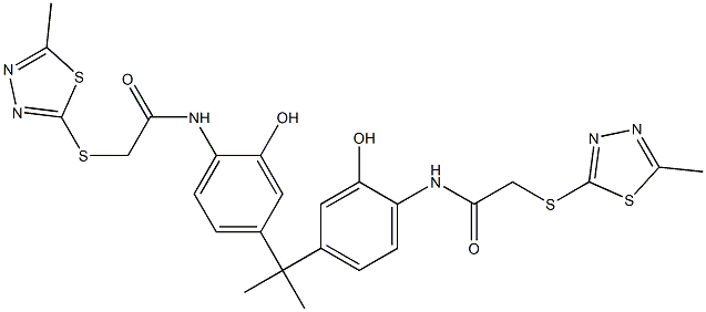 N-[2-hydroxy-4-[2-[3-hydroxy-4-[[2-[(5-methyl-1,3,4-thiadiazol-2-yl)sulfanyl]acetyl]amino]phenyl]propan-2-yl]phenyl]-2-[(5-methyl-1,3,4-thiadiazol-2-yl)sulfanyl]acetamide Struktur