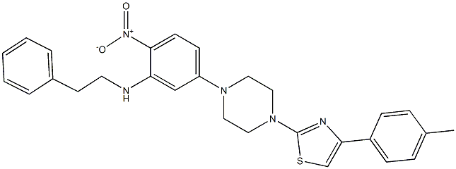 5-[4-[4-(4-methylphenyl)-1,3-thiazol-2-yl]piperazin-1-yl]-2-nitro-N-(2-phenylethyl)aniline Struktur