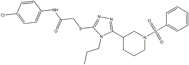 2-[[5-[1-(benzenesulfonyl)piperidin-3-yl]-4-propyl-1,2,4-triazol-3-yl]sulfanyl]-N-(4-chlorophenyl)acetamide Struktur