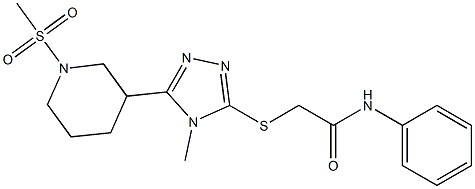 2-[[4-methyl-5-(1-methylsulfonylpiperidin-3-yl)-1,2,4-triazol-3-yl]sulfanyl]-N-phenylacetamide Struktur