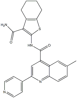 N-(3-carbamoyl-4,5,6,7-tetrahydro-1-benzothiophen-2-yl)-6-methyl-2-pyridin-4-ylquinoline-4-carboxamide Struktur