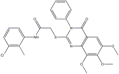 N-(3-chloro-2-methylphenyl)-2-(6,7,8-trimethoxy-4-oxo-3-phenylquinazolin-2-yl)sulfanylacetamide Struktur