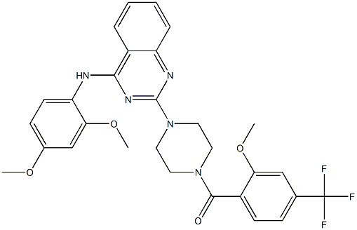 [4-[4-(2,4-dimethoxyanilino)quinazolin-2-yl]piperazin-1-yl]-[2-methoxy-4-(trifluoromethyl)phenyl]methanone Struktur