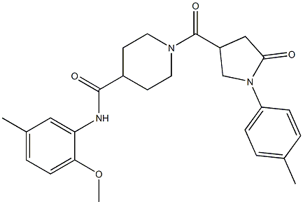 N-(2-methoxy-5-methylphenyl)-1-[1-(4-methylphenyl)-5-oxopyrrolidine-3-carbonyl]piperidine-4-carboxamide Struktur