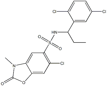 6-chloro-N-[1-(2,5-dichlorophenyl)propyl]-3-methyl-2-oxo-1,3-benzoxazole-5-sulfonamide Struktur