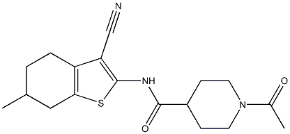 1-acetyl-N-(3-cyano-6-methyl-4,5,6,7-tetrahydro-1-benzothiophen-2-yl)piperidine-4-carboxamide Struktur