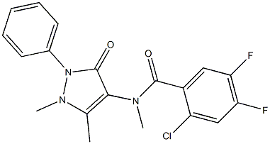 2-chloro-N-(1,5-dimethyl-3-oxo-2-phenylpyrazol-4-yl)-4,5-difluoro-N-methylbenzamide Struktur