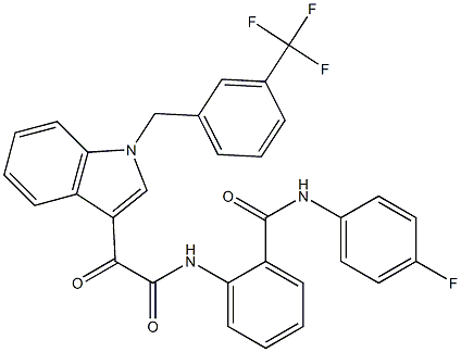 N-(4-fluorophenyl)-2-[[2-oxo-2-[1-[[3-(trifluoromethyl)phenyl]methyl]indol-3-yl]acetyl]amino]benzamide Struktur