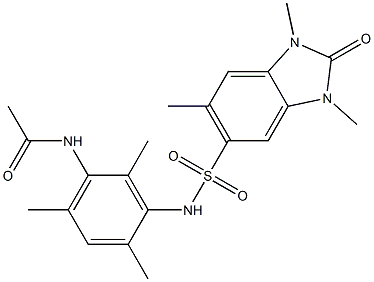 N-[2,4,6-trimethyl-3-[(1,3,6-trimethyl-2-oxobenzimidazol-5-yl)sulfonylamino]phenyl]acetamide Struktur