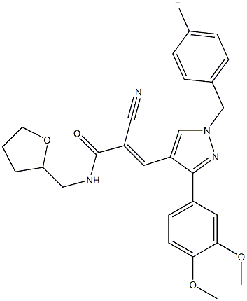 (E)-2-cyano-3-[3-(3,4-dimethoxyphenyl)-1-[(4-fluorophenyl)methyl]pyrazol-4-yl]-N-(oxolan-2-ylmethyl)prop-2-enamide Struktur