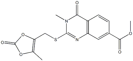 methyl 3-methyl-2-[(5-methyl-2-oxo-1,3-dioxol-4-yl)methylsulfanyl]-4-oxoquinazoline-7-carboxylate Struktur