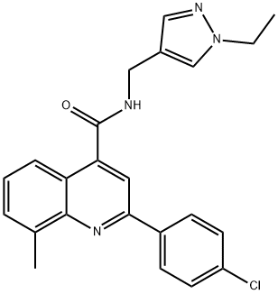 2-(4-chlorophenyl)-N-[(1-ethylpyrazol-4-yl)methyl]-8-methylquinoline-4-carboxamide Struktur