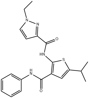 1-ethyl-N-[3-(phenylcarbamoyl)-5-propan-2-ylthiophen-2-yl]pyrazole-3-carboxamide Struktur