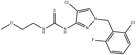 1-[4-chloro-1-[(2-chloro-6-fluorophenyl)methyl]pyrazol-3-yl]-3-(2-methoxyethyl)thiourea Struktur