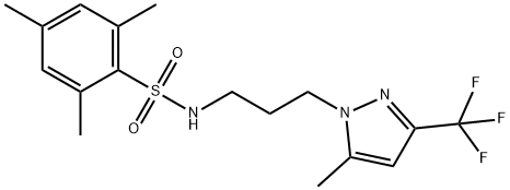 2,4,6-trimethyl-N-[3-[5-methyl-3-(trifluoromethyl)pyrazol-1-yl]propyl]benzenesulfonamide Struktur