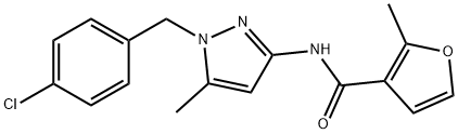 N-[1-[(4-chlorophenyl)methyl]-5-methylpyrazol-3-yl]-2-methylfuran-3-carboxamide Struktur