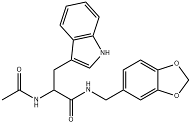 2-acetamido-N-(1,3-benzodioxol-5-ylmethyl)-3-(1H-indol-3-yl)propanamide Struktur