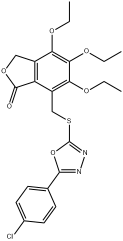 7-[[5-(4-chlorophenyl)-1,3,4-oxadiazol-2-yl]sulfanylmethyl]-4,5,6-triethoxy-3H-2-benzofuran-1-one Struktur