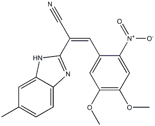 (E)-3-(4,5-dimethoxy-2-nitrophenyl)-2-(6-methyl-1H-benzimidazol-2-yl)prop-2-enenitrile Struktur