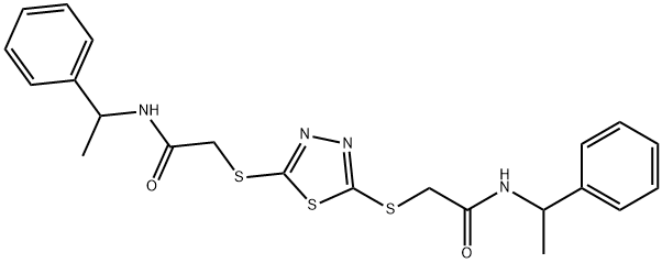 2-[[5-[2-oxo-2-(1-phenylethylamino)ethyl]sulfanyl-1,3,4-thiadiazol-2-yl]sulfanyl]-N-(1-phenylethyl)acetamide Struktur