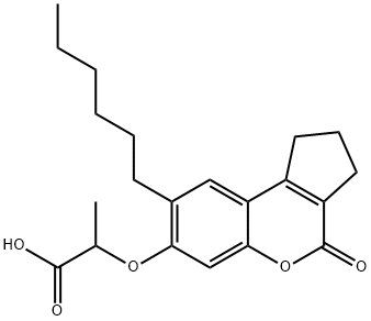 2-[(8-hexyl-4-oxo-2,3-dihydro-1H-cyclopenta[c]chromen-7-yl)oxy]propanoic acid Struktur