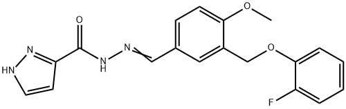 N-[(E)-[3-[(2-fluorophenoxy)methyl]-4-methoxyphenyl]methylideneamino]-1H-pyrazole-5-carboxamide Struktur