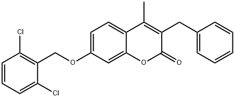 3-benzyl-7-[(2,6-dichlorophenyl)methoxy]-4-methylchromen-2-one Struktur