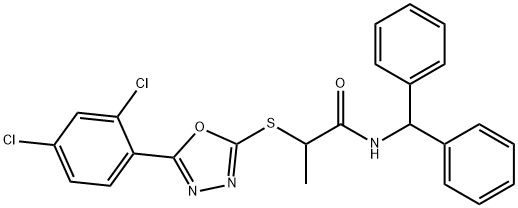 N-benzhydryl-2-[[5-(2,4-dichlorophenyl)-1,3,4-oxadiazol-2-yl]sulfanyl]propanamide Struktur