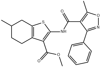 methyl 6-methyl-2-[(5-methyl-3-phenyl-1,2-oxazole-4-carbonyl)amino]-4,5,6,7-tetrahydro-1-benzothiophene-3-carboxylate Struktur