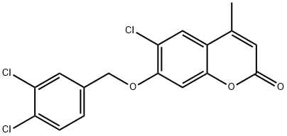 6-chloro-7-[(3,4-dichlorophenyl)methoxy]-4-methylchromen-2-one Struktur