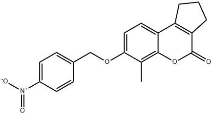 6-methyl-7-[(4-nitrophenyl)methoxy]-2,3-dihydro-1H-cyclopenta[c]chromen-4-one Struktur