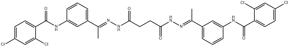 N,N'-bis[(E)-1-[3-[(2,4-dichlorobenzoyl)amino]phenyl]ethylideneamino]butanediamide Struktur