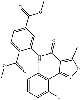 dimethyl 2-[[3-(2,6-dichlorophenyl)-5-methyl-1,2-oxazole-4-carbonyl]amino]benzene-1,4-dicarboxylate Struktur