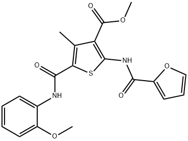 methyl 2-(furan-2-carbonylamino)-5-[(2-methoxyphenyl)carbamoyl]-4-methylthiophene-3-carboxylate Struktur