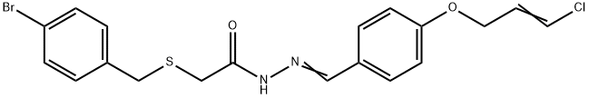 2-[(4-bromophenyl)methylsulfanyl]-N-[(E)-[4-[(E)-3-chloroprop-2-enoxy]phenyl]methylideneamino]acetamide Struktur