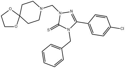 4-benzyl-5-(4-chlorophenyl)-2-(1,4-dioxa-8-azaspiro[4.5]decan-8-ylmethyl)-1,2,4-triazole-3-thione Struktur