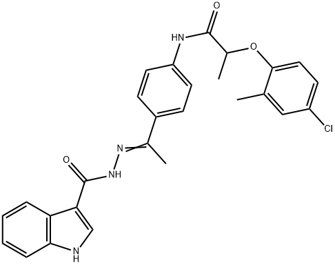 N-[(E)-1-[4-[2-(4-chloro-2-methylphenoxy)propanoylamino]phenyl]ethylideneamino]-1H-indole-3-carboxamide Struktur