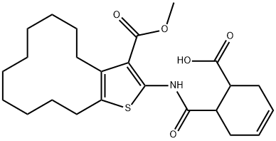 6-[(3-methoxycarbonyl-4,5,6,7,8,9,10,11,12,13-decahydrocyclododeca[b]thiophen-2-yl)carbamoyl]cyclohex-3-ene-1-carboxylic acid Struktur