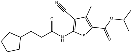 propan-2-yl 4-cyano-5-(3-cyclopentylpropanoylamino)-3-methylthiophene-2-carboxylate Struktur