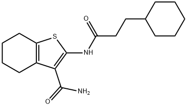 2-(3-cyclohexylpropanoylamino)-4,5,6,7-tetrahydro-1-benzothiophene-3-carboxamide Struktur