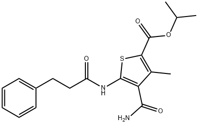 propan-2-yl 4-carbamoyl-3-methyl-5-(3-phenylpropanoylamino)thiophene-2-carboxylate Struktur