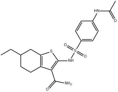 2-[(4-acetamidophenyl)sulfonylamino]-6-ethyl-4,5,6,7-tetrahydro-1-benzothiophene-3-carboxamide Struktur