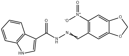 N-[(E)-(6-nitro-1,3-benzodioxol-5-yl)methylideneamino]-1H-indole-3-carboxamide Struktur