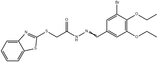 2-(1,3-benzothiazol-2-ylsulfanyl)-N-[(E)-(3-bromo-4,5-diethoxyphenyl)methylideneamino]acetamide Struktur