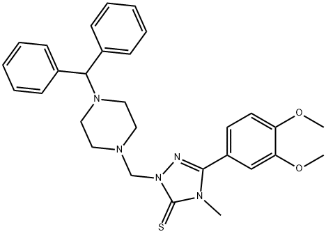 2-[(4-benzhydrylpiperazin-1-yl)methyl]-5-(3,4-dimethoxyphenyl)-4-methyl-1,2,4-triazole-3-thione Struktur