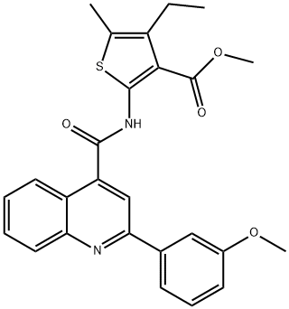 methyl 4-ethyl-2-[[2-(3-methoxyphenyl)quinoline-4-carbonyl]amino]-5-methylthiophene-3-carboxylate Struktur