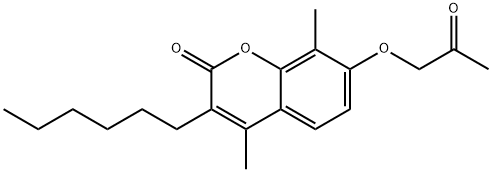 3-hexyl-4,8-dimethyl-7-(2-oxopropoxy)chromen-2-one Struktur